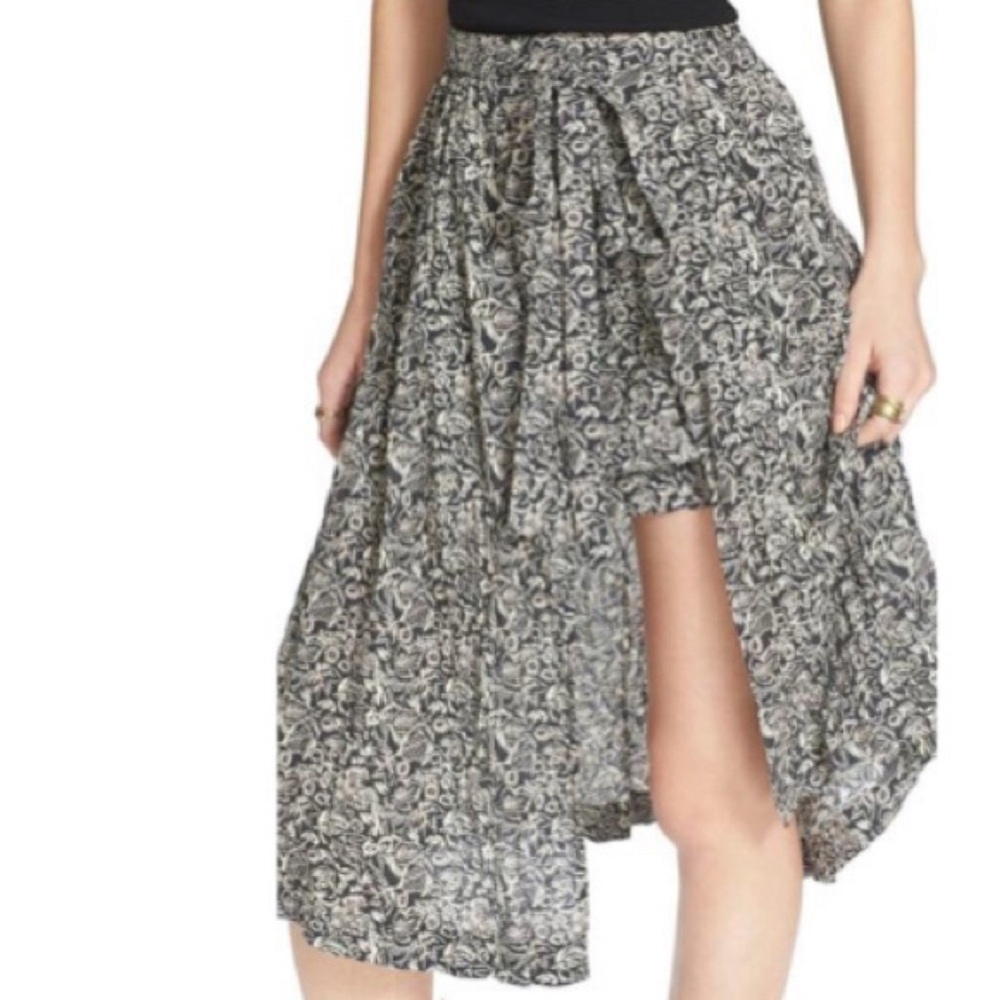 Free People Love Train Wrap Midi Asymmetric Skirt in Black Floral Combo 2 EUC